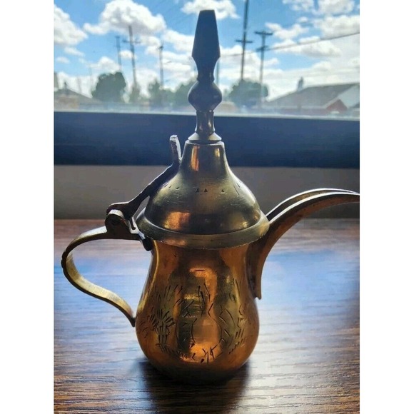 Other - Antique Mini Islamic Middle East Dallah Brass Coffee‎ pot Copper 5" UAE Signed